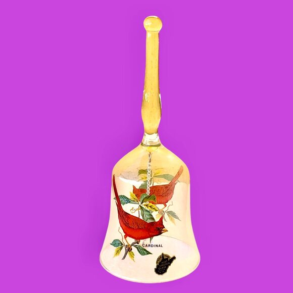 West Virginia Glass Vintage Bell with Ringer Cardinal Birds Sticker - Picture 2 of 15